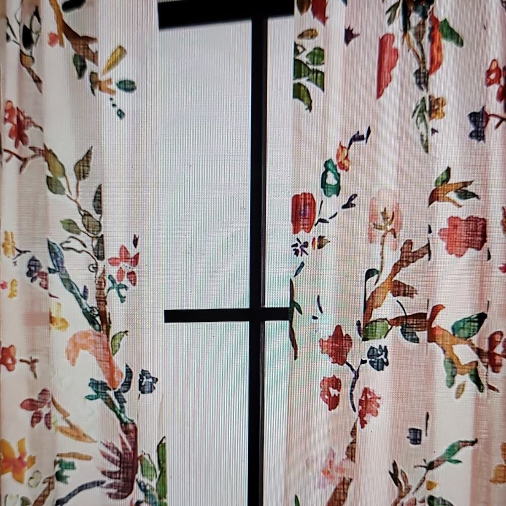 Anthropologie Floral Cotton Light Filtering Rod Pocket Curtain Panel 50x63 Pair
